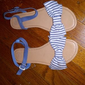 Adorable blue and white striped sandals size 5 womens